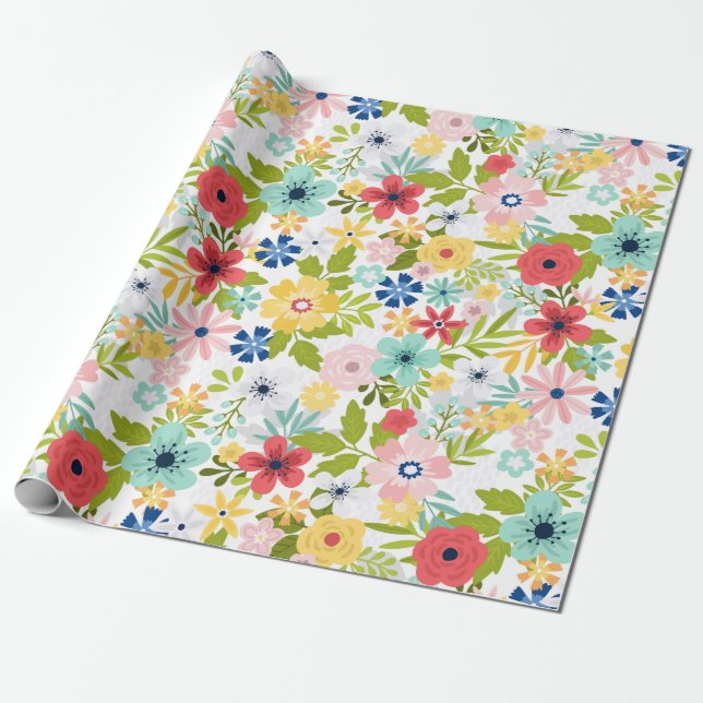 Färgrik botanisk mönster presentpapper (Utrullad)