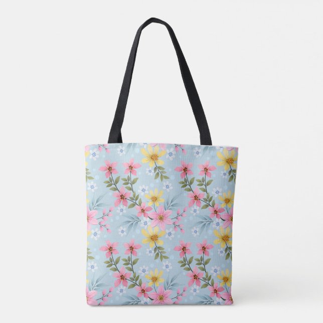 Färgrik Botanisk Vårblomma Totebag Tygkasse (Baksida)