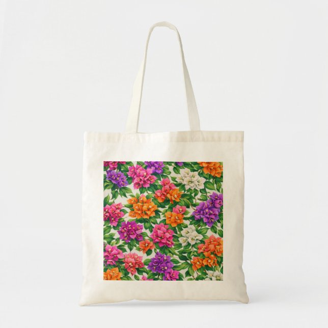 Färgrik Bougainvillea Tropiskt Blommönster Tygkasse (Framsidan)