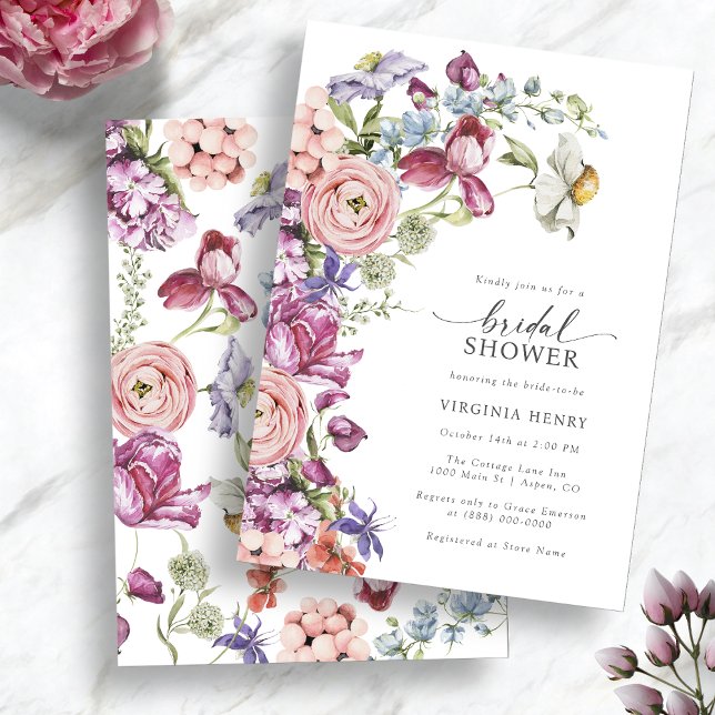 Färgrik bröllopsdusch inbjudningar (Colorful Jewel Toned Wildflower Bridal Shower Invitation by Painted Paperie
)
