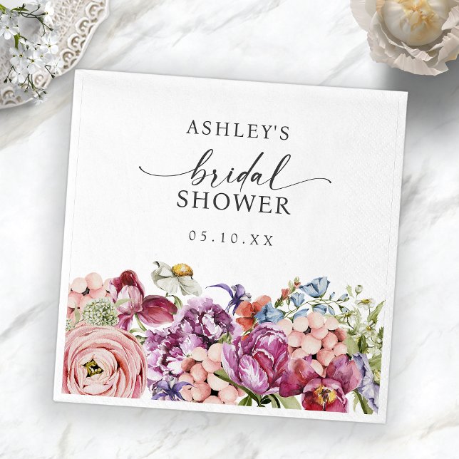 Färgrik bröllopsdusch pappersservett (Bright Jewel Tone Colorful Floral Bridal Shower Napkins by Painted Paperie
)