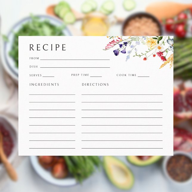 Färgrik bröllopsdusch-receptkort med vilda blommor tilläggskort (Skapare uppladdad)