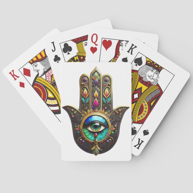 Färgrik Brun Guld Hamsa Regnbåge Färg Tredje Ögat Casinokort (Baksidan)