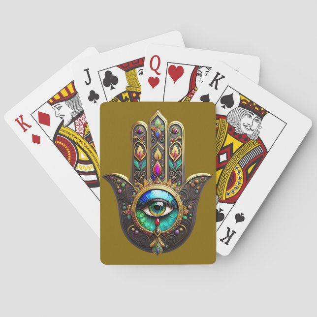 Färgrik Brun Guld Hamsa Regnbåge Färg Tredje Ögat Casinokort (Baksidan)