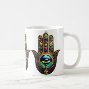 Färgrik Brun Guld Hamsa Regnbåge Färg Tredje Ögat Kaffemugg