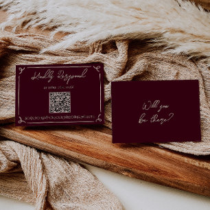 Färgrik Burgundy QR-kod Handskriven Bröllop OSA Kort