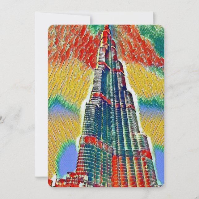 Färgrik Burj Khalifa färgrik målning Inbjudningar (Framsida)