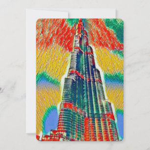Färgrik Burj Khalifa färgrik målning Inbjudningar