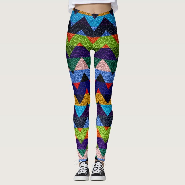 Färgrik Chevron Modernt Läder #5 Leggings (Framsida)