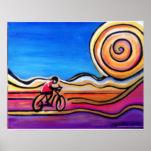 Färgrik cyklist - akrylmålning (20 x 16) poster