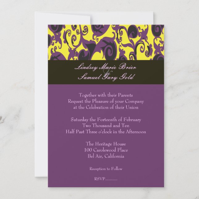 Färgrik Damask/plommon/gul/svart/lavendel Inbjudningar (Framsida)