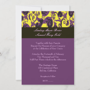 Färgrik Damask/plommon/gul/svart/lavendel Inbjudningar