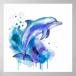 Färgrik Delfin Akvarell Konstverk Poster