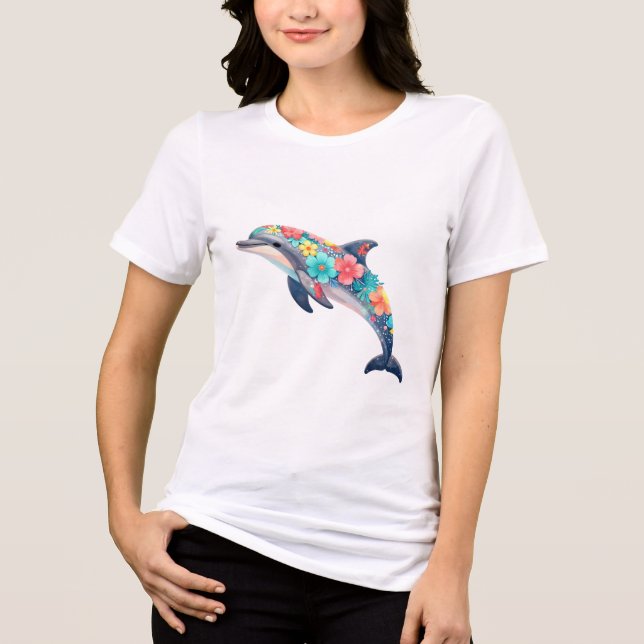 Färgrik delfin skjorta blomster ocean boho tee (Framsida)