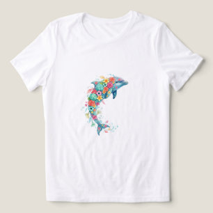 Färgrik delfin skjorta blomster ocean boho tee