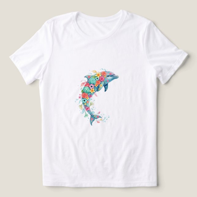 Färgrik delfin skjorta blomster ocean boho tee (Design Framsida)