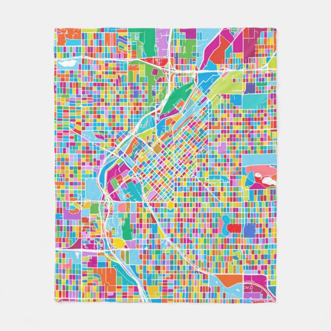Färgrik Denver karta Fleecefilt (Framsidan)