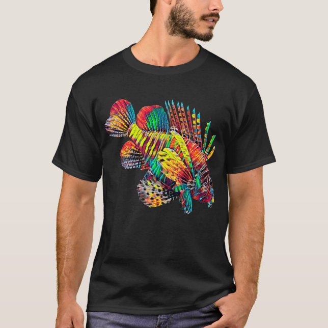 Färgrik design för Lionfishfisk T Shirt (Framsida)