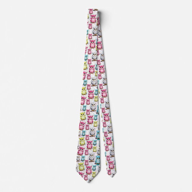 Färgrik design för uggla fågel  slips (Framsida)