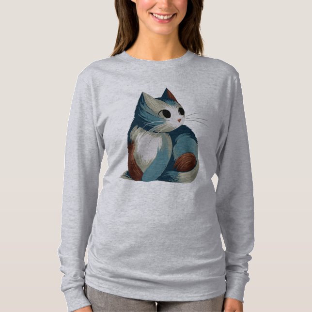 Färgrik digital kattkonst t shirt (Framsida)