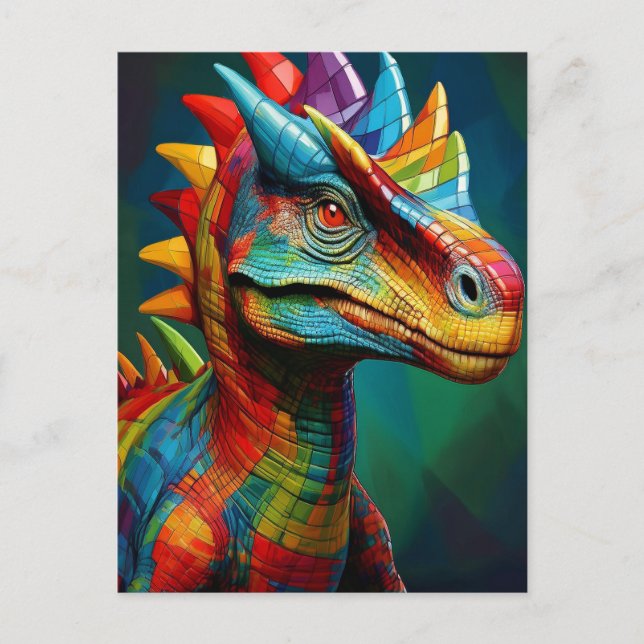 Färgrik dinosaurie  vykort (Framsida)