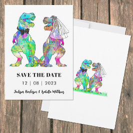 Färgrik dinosauriebröllop spara datumet