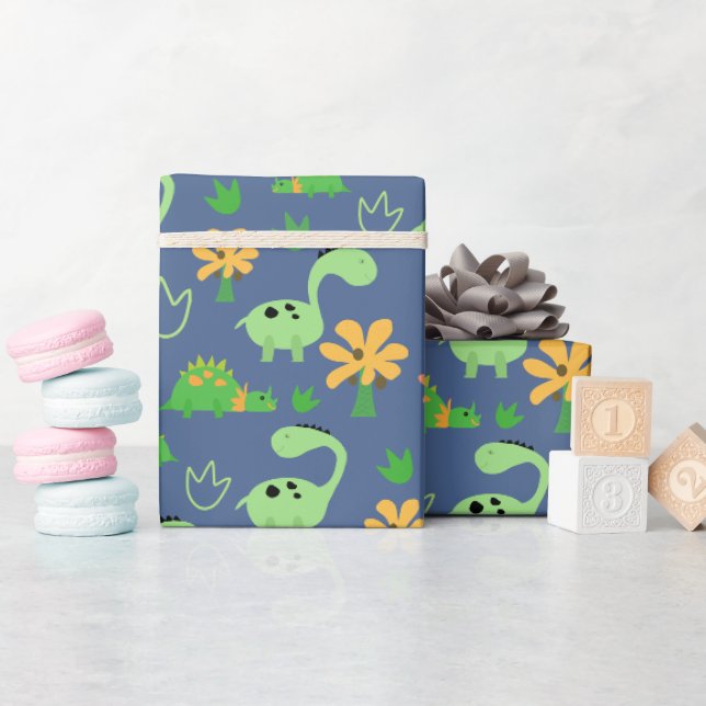 Färgrik dinosauriemönster  presentpapper (Baby Shower)