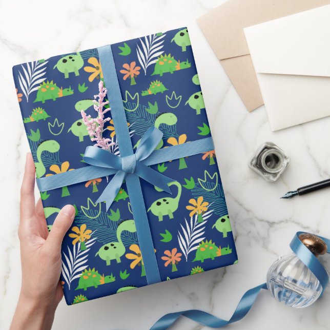 Färgrik dinosauriemönster  presentpapper (Gifting)