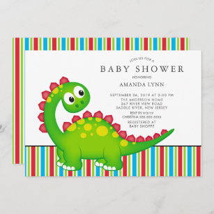 Färgrik Dinosaurpojkebaby shower Inbjudningar