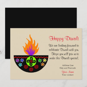 Färgrik Diwali lampa Diya Inbjudningar