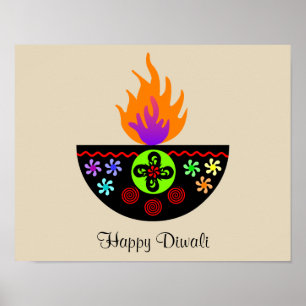Färgrik Diwali lampa Diya Poster