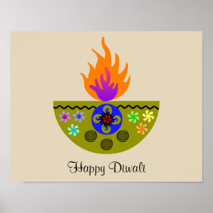 Färgrik Diwali lampa Diya Poster