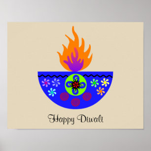 Färgrik Diwali lampa Diya Poster