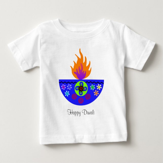 Färgrik Diwali lampa Diya Tee Shirt (Framsida)
