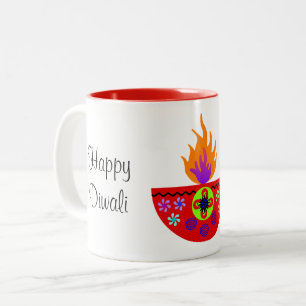 Färgrik Diwali lampa Diya Två-Tonad Mugg