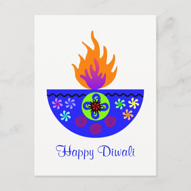 Färgrik Diwali-lampa Diya Vykort (Framsida)
