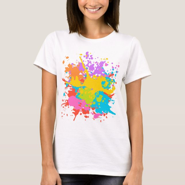 Färgrik Djärv Abstrakt Akvarellstänk T-Shirt (Framsida)