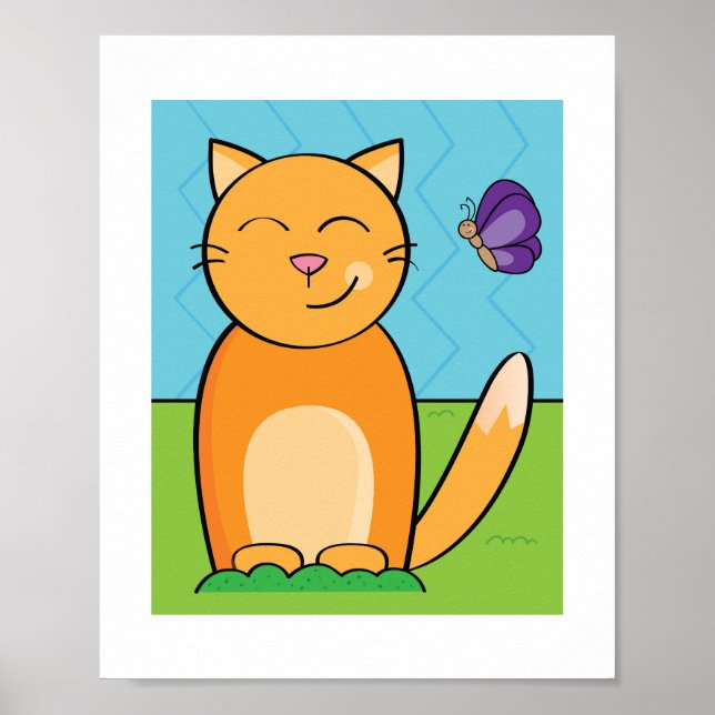 Färgrik Djärv Katt Illustration | Barnrum Poster (Framsidan)