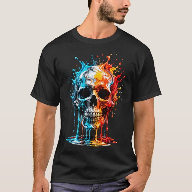 Färgrik Dödskalle Gotisk Rebellkonst T Shirt (Framsida)