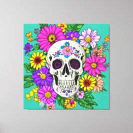 färgrik dödskalle med blommor canvastryck