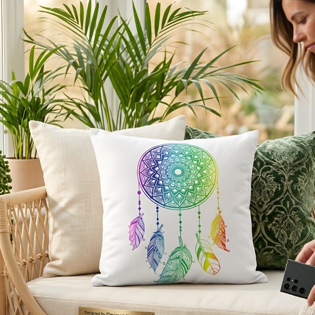 Färgrik drömmfångare sommar boho mandala kudde (Skapare uppladdad)