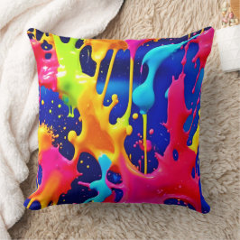 Färgrik droppande målarkonst kudde