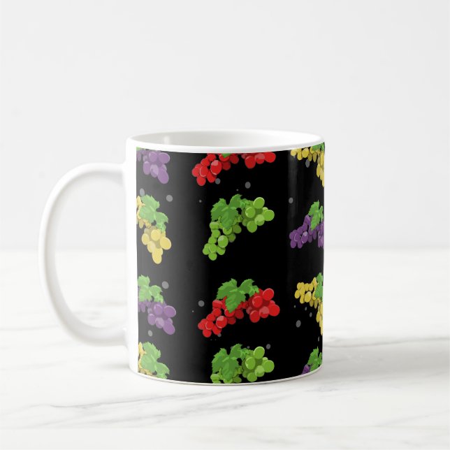 Färgrik druvmönster på svart bakgrund  kaffemugg (Vänster)