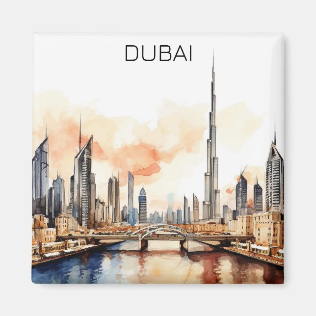 Färgrik Dubai Förenade Arabemiraten Akvarell  Magnet (Framsidan)