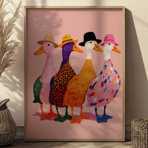 Färgrik Dumma Gäss Illustration Retro Djur Konst Poster