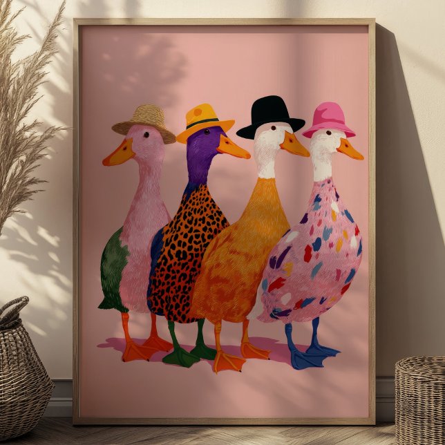 Färgrik Dumma Gäss Illustration Retro Djur Konst Poster (Skapare uppladdad)