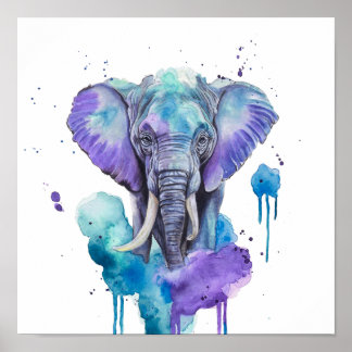 Färgrik Elefant Akvarell Konstverk Poster