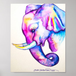 färgrik elefant för vattenfärg 8x10 poster