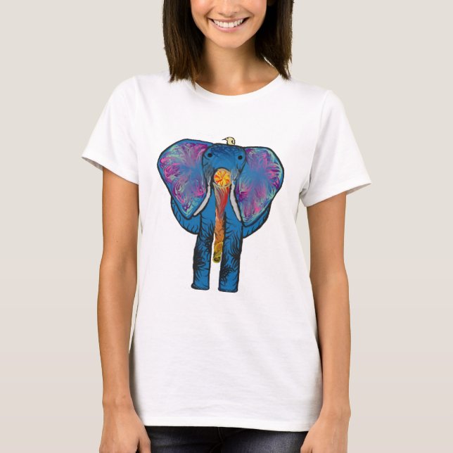 Färgrik elefant- och fågelvän på t-skjortan tee shirt (Framsida)