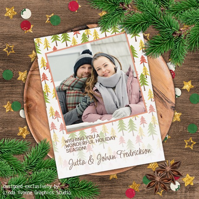 Färgrik Enkel Rustik Skogs Tallträd Mönster Vykort (Skapare uppladdad)